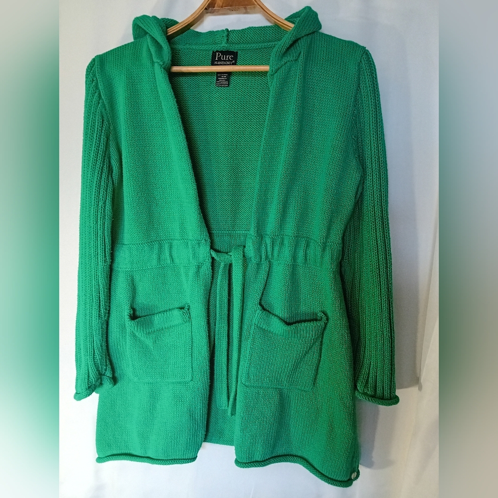 Vintage Pure Handknit Hooded Sweater With Belt size M/L